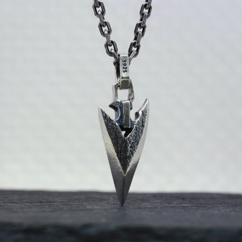 Real Solid 925 Sterling Silver Pendants Arrow Men Fashion Punk Jewelry