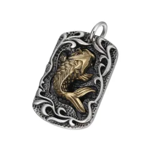 Real Solid 925 Sterling Silver Pendants Brass Carp Aquatic Plants Animal Fashion Jewelry