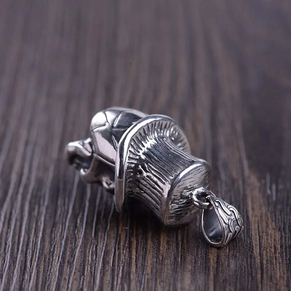 Real Solid 925 Sterling Silver Pendants Cowboy Hat Skull Men HipHop Jewelry