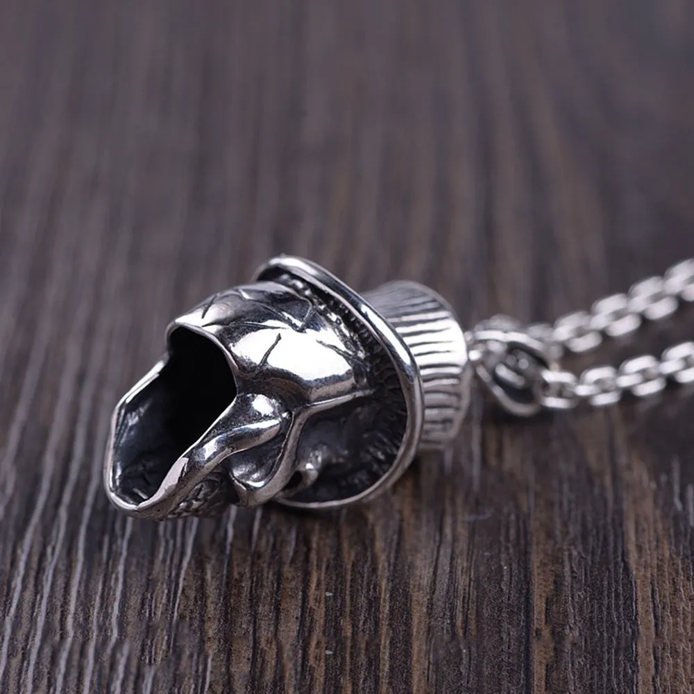 Real Solid 925 Sterling Silver Pendants Cowboy Hat Skull Men HipHop Jewelry