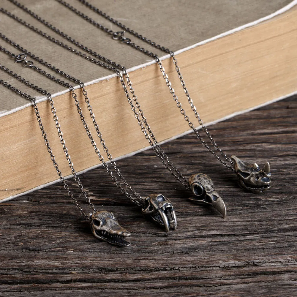 Real Solid 925 Sterling Silver Pendants Eagle Cheetah Rhinoceros Crocodile Animals Skull Gothic Punk Jewelry