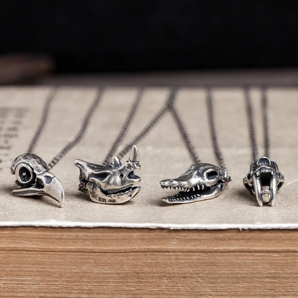 Real Solid 925 Sterling Silver Pendants Eagle Cheetah Rhinoceros Crocodile Animals Skull Gothic Punk Jewelry