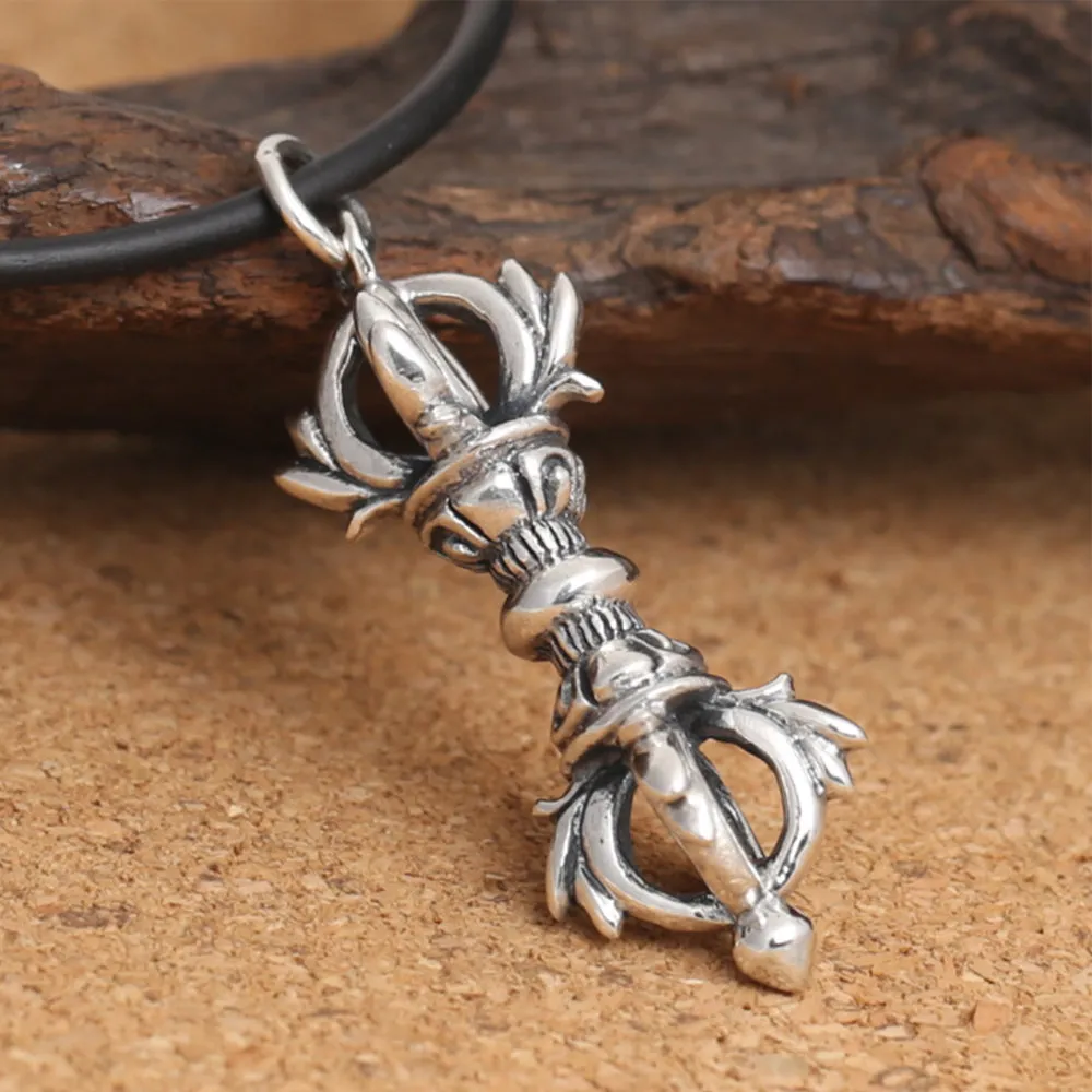 Real Solid 925 Sterling Silver Pendants Vajra Fashion Punk Jewelry