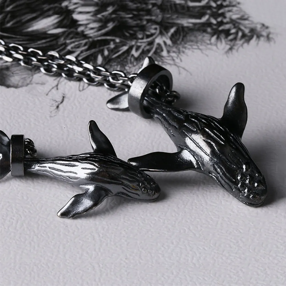 Real Solid 925 Sterling Silver Pendants Whale Animal Men Fashion Jewelry