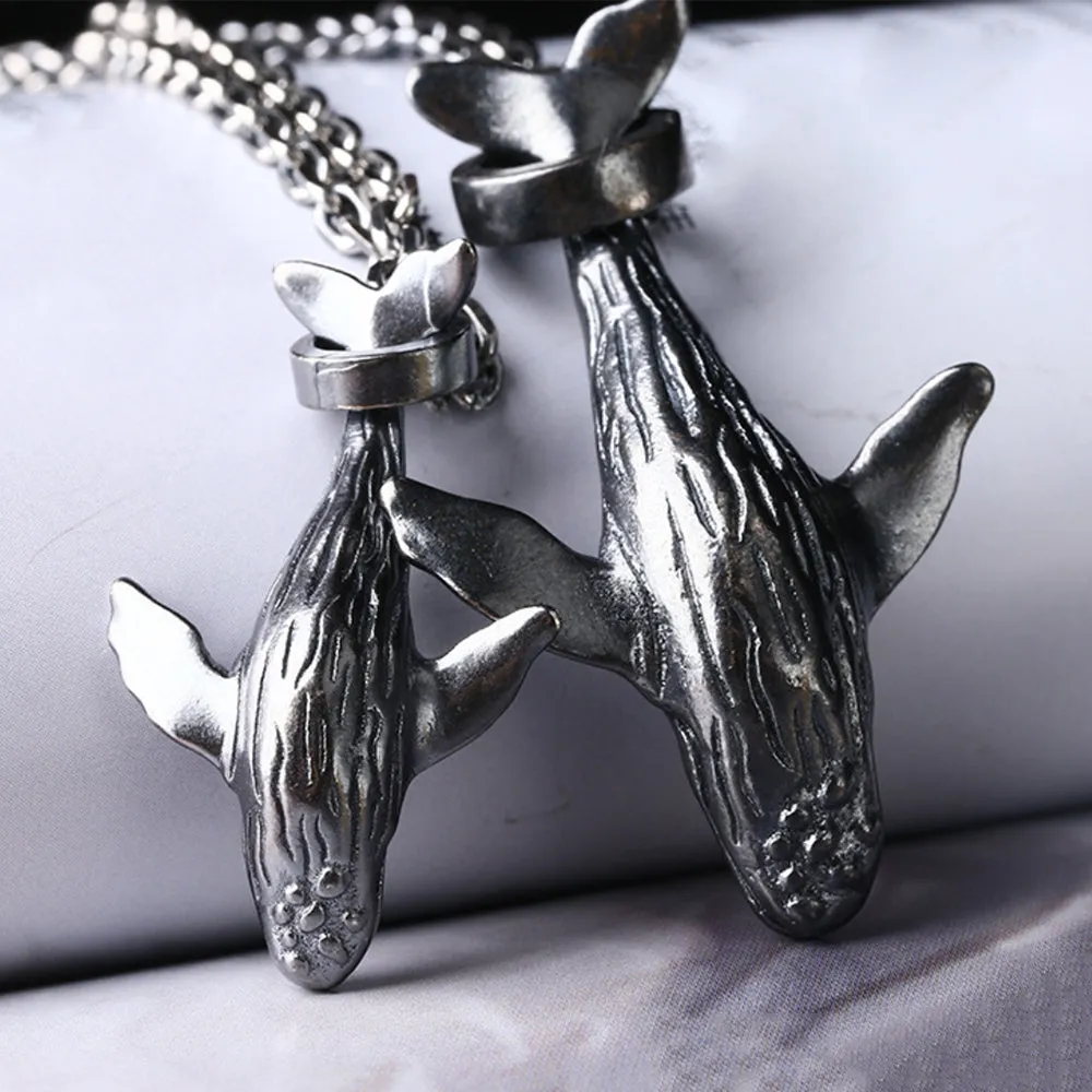 Real Solid 925 Sterling Silver Pendants Whale Animal Men Fashion Jewelry