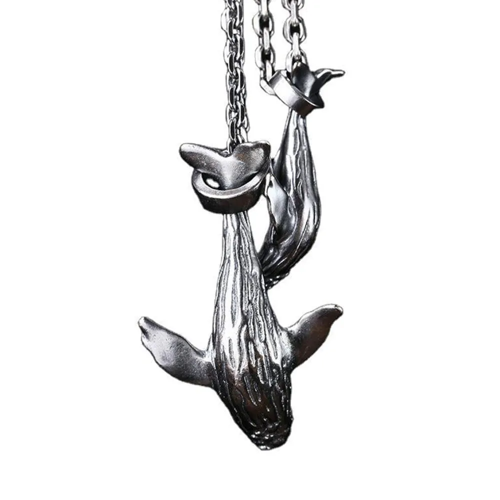 Real Solid 925 Sterling Silver Pendants Whale Animal Men Fashion Jewelry
