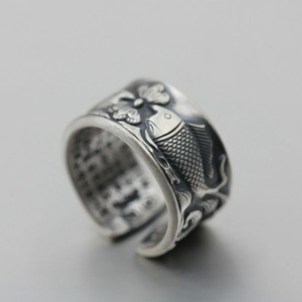 Real Solid 925 Sterling Silver Rings Animals Fish Lotus Wave Lection Fashion Jewelry Adjustable