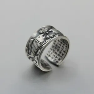 Real Solid 925 Sterling Silver Rings Animals Fish Lotus Wave Lection Fashion Jewelry Adjustable