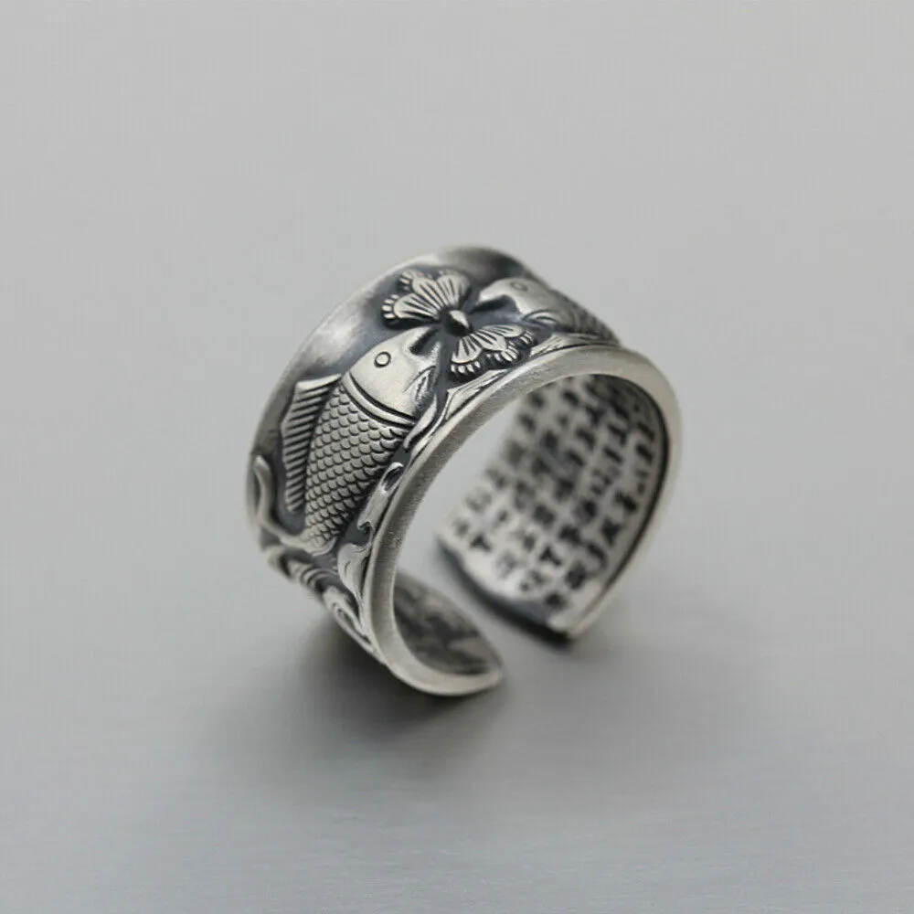 Real Solid 925 Sterling Silver Rings Animals Fish Lotus Wave Lection Fashion Jewelry Adjustable