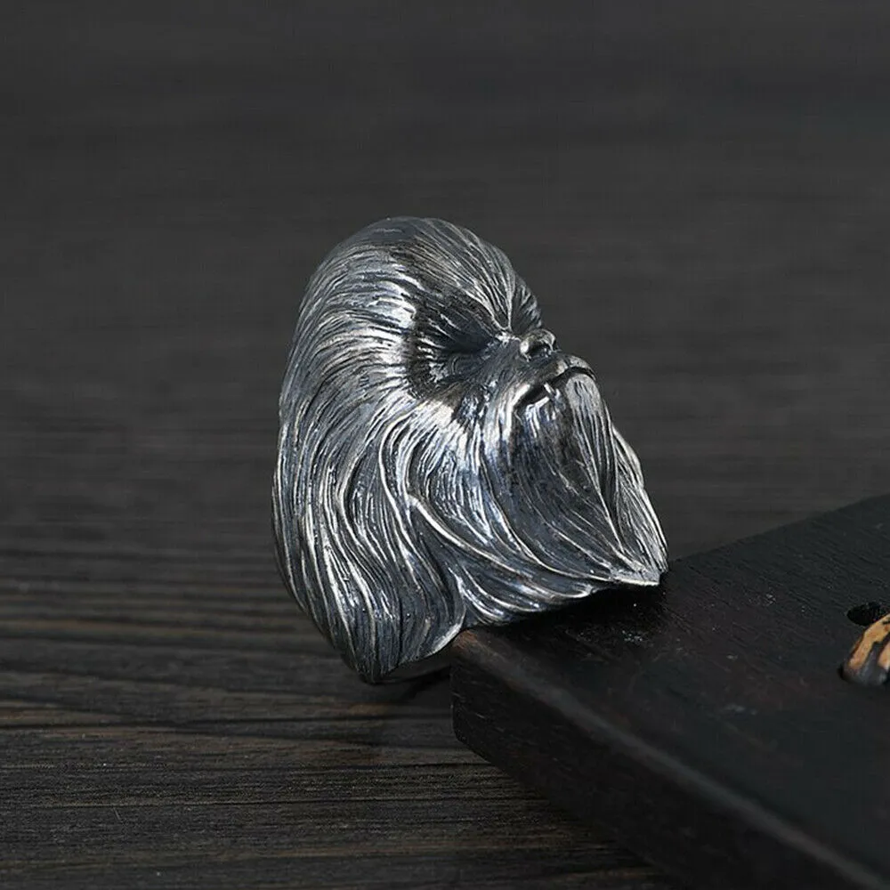 Real Solid 925 Sterling Silver Rings Apes Monkey Animals Fashion Gothic Punk Jewelry Size 9.5-12