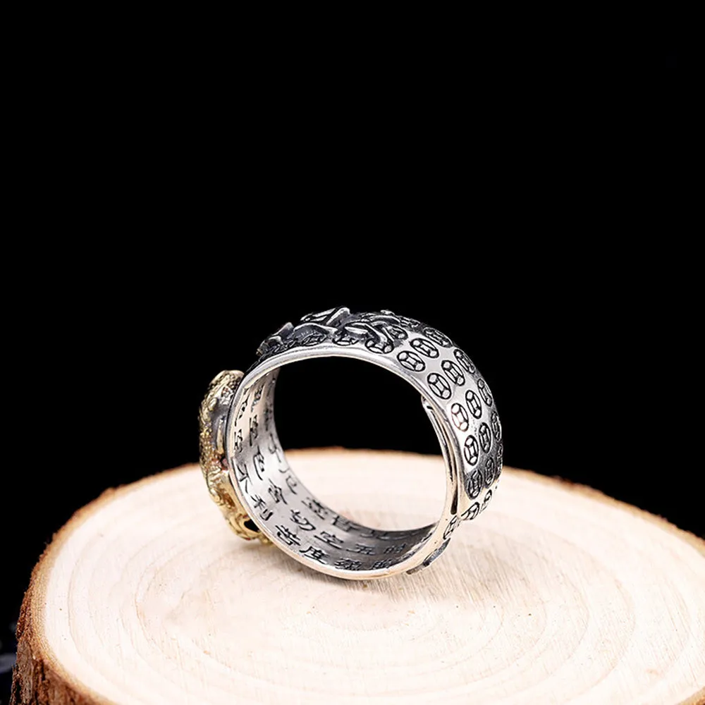 Real Solid 925 Sterling Silver Rings Auspicious Animas Om Mani Padme Hum Religions Fashion Punk Jewelry Open Size Adjustable
