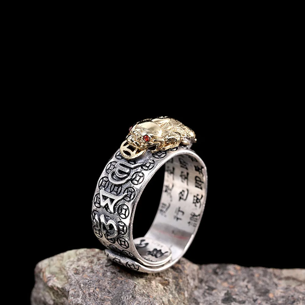 Real Solid 925 Sterling Silver Rings Auspicious Animas Om Mani Padme Hum Religions Fashion Punk Jewelry Open Size Adjustable