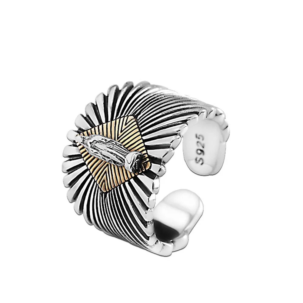 Real Solid 925 Sterling Silver Rings Buddha Bodhisattva Fashion Punk Jewelry Open Size 8-11