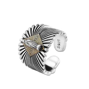 Real Solid 925 Sterling Silver Rings Buddha Bodhisattva Fashion Punk Jewelry Open Size 8-11