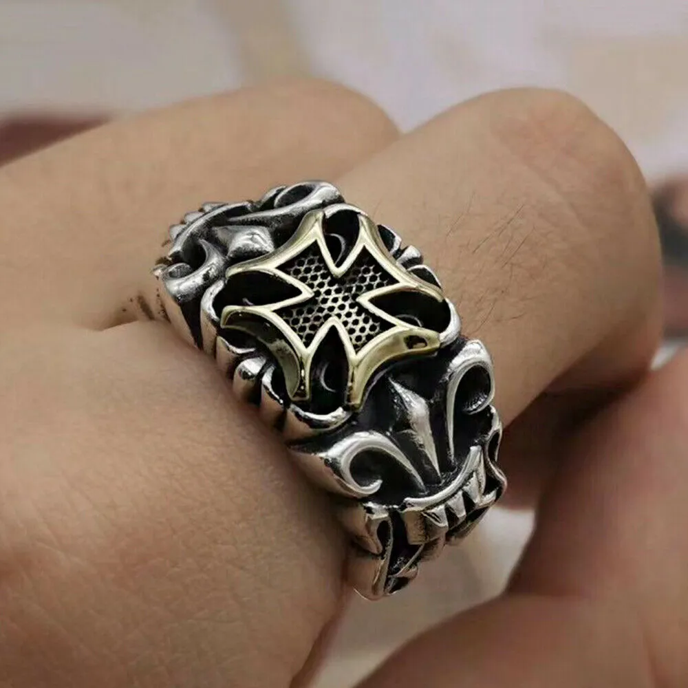 Real Solid 925 Sterling Silver Rings Cross Anchor Punk Gothic Jewelry Open Size 6-10