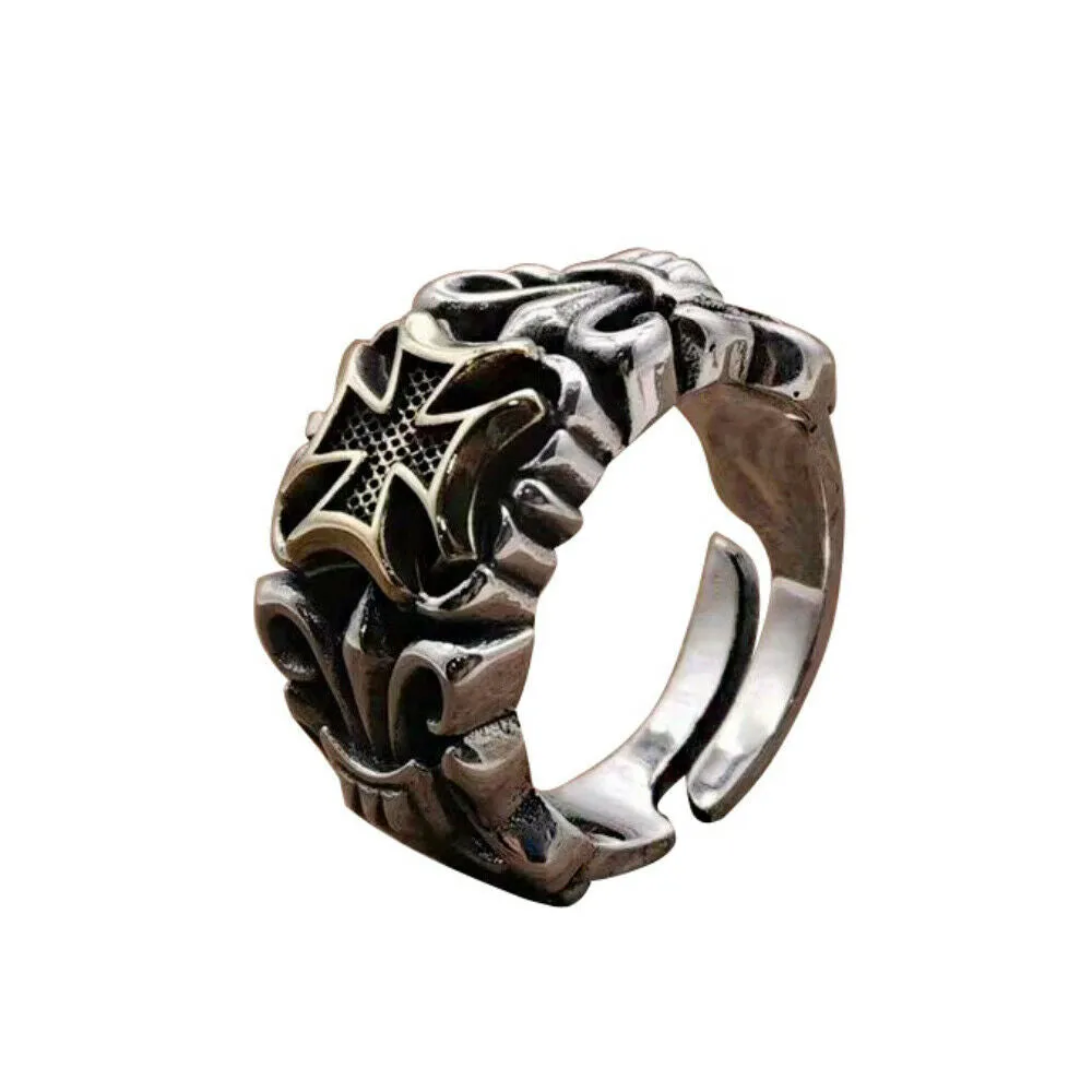 Real Solid 925 Sterling Silver Rings Cross Anchor Punk Gothic Jewelry Open Size 6-10