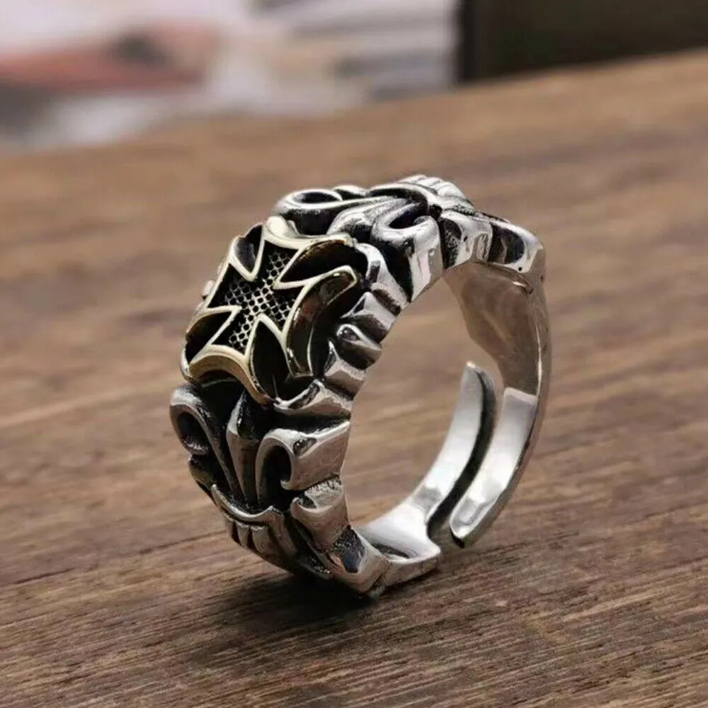 Real Solid 925 Sterling Silver Rings Cross Anchor Punk Gothic Jewelry Open Size 6-10