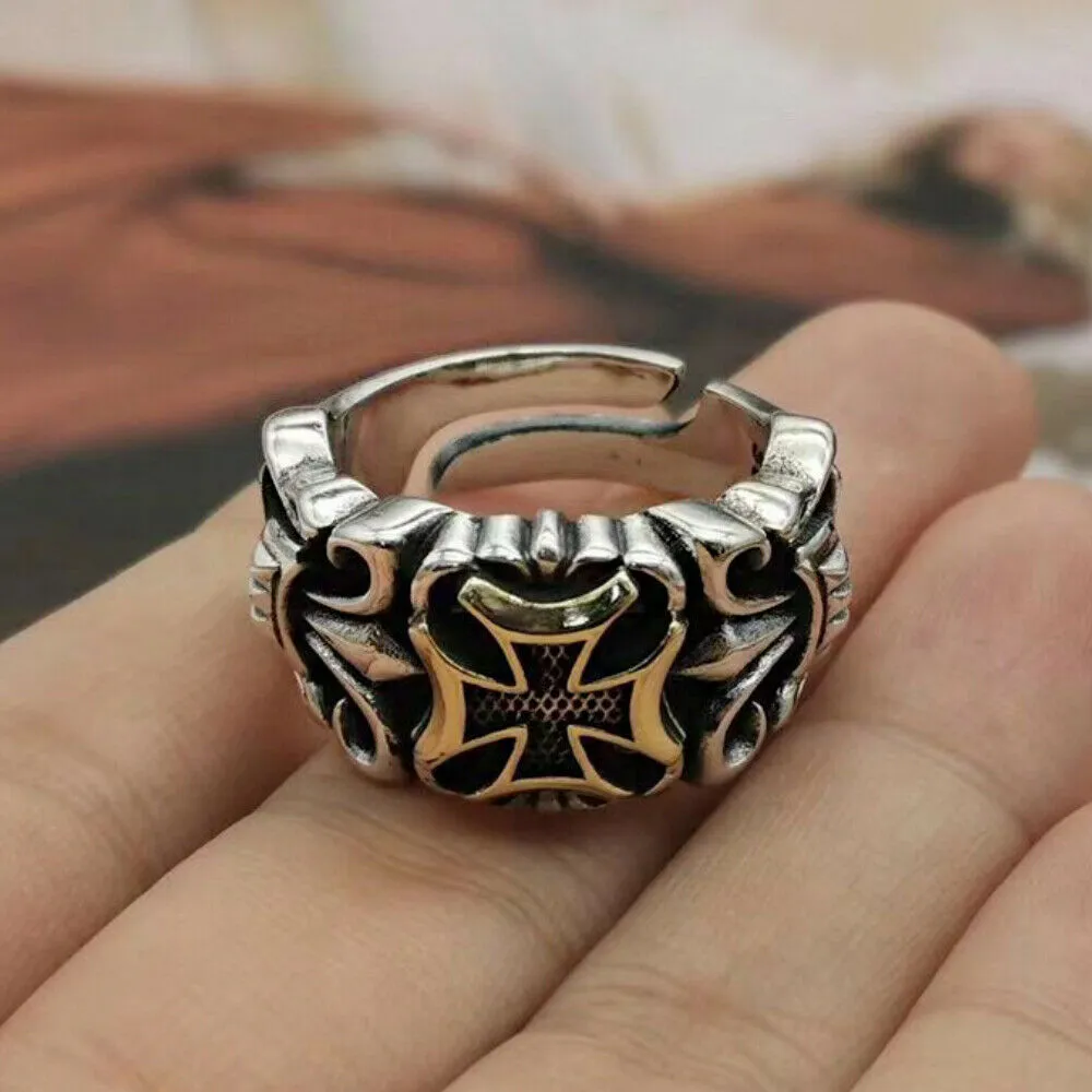 Real Solid 925 Sterling Silver Rings Cross Anchor Punk Gothic Jewelry Open Size 6-10