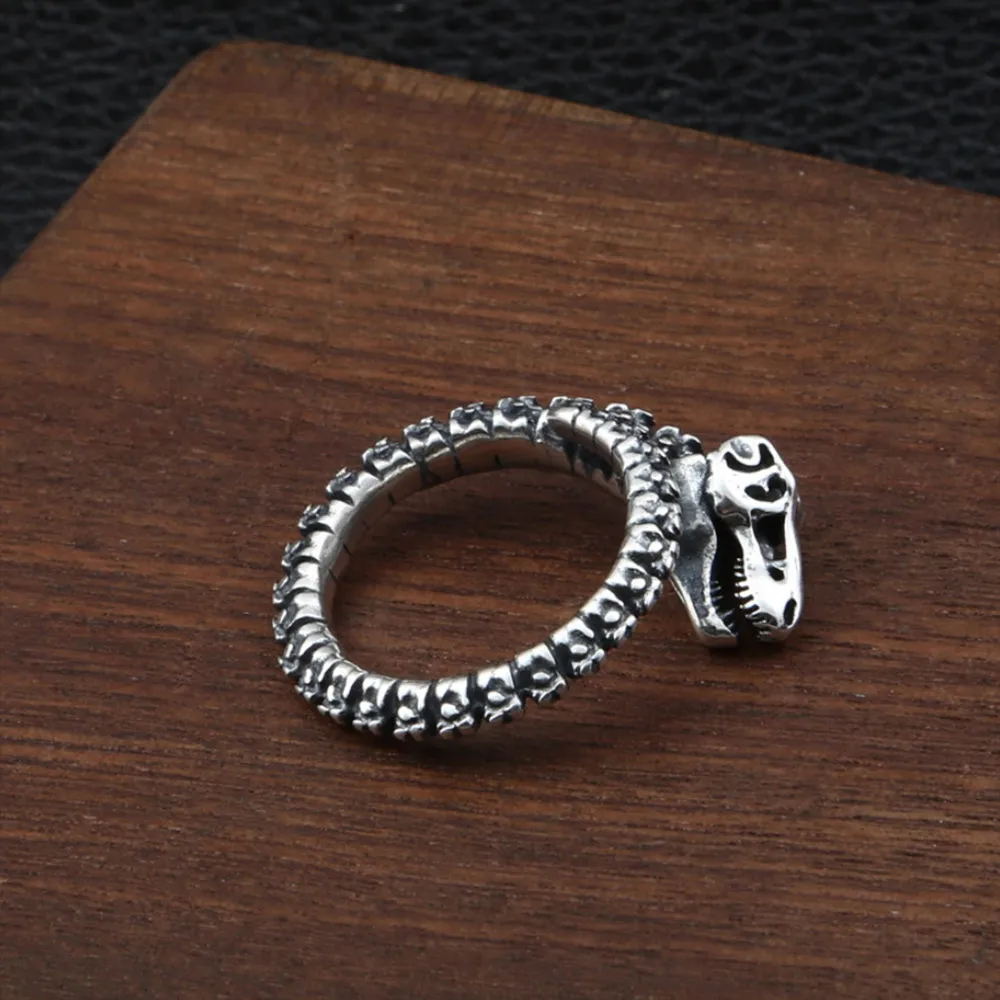 Real Solid 925 Sterling Silver Rings Dinosaur Skeletons Skulls Punk Jewelry Open Size 8-10