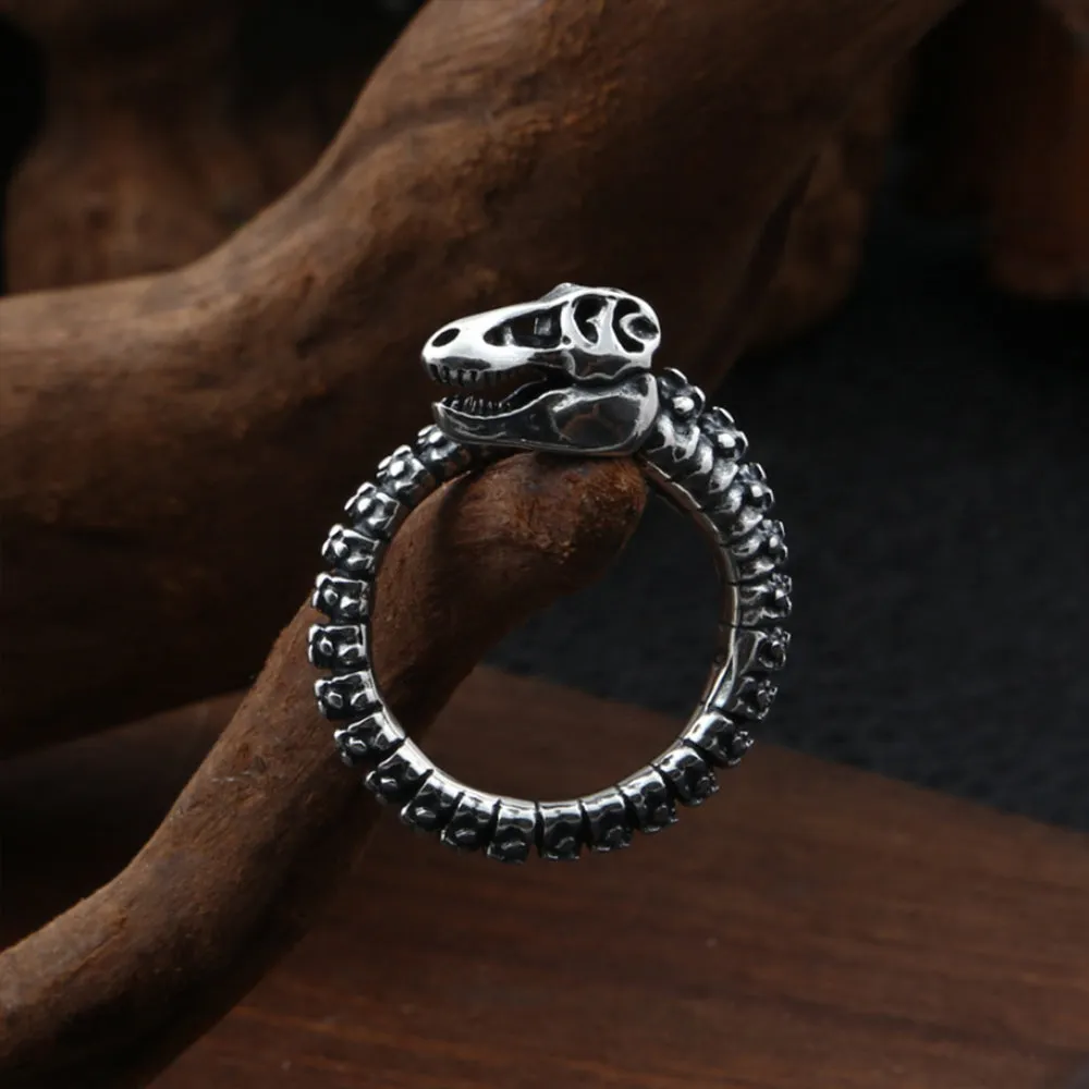 Real Solid 925 Sterling Silver Rings Dinosaur Skeletons Skulls Punk Jewelry Open Size 8-10