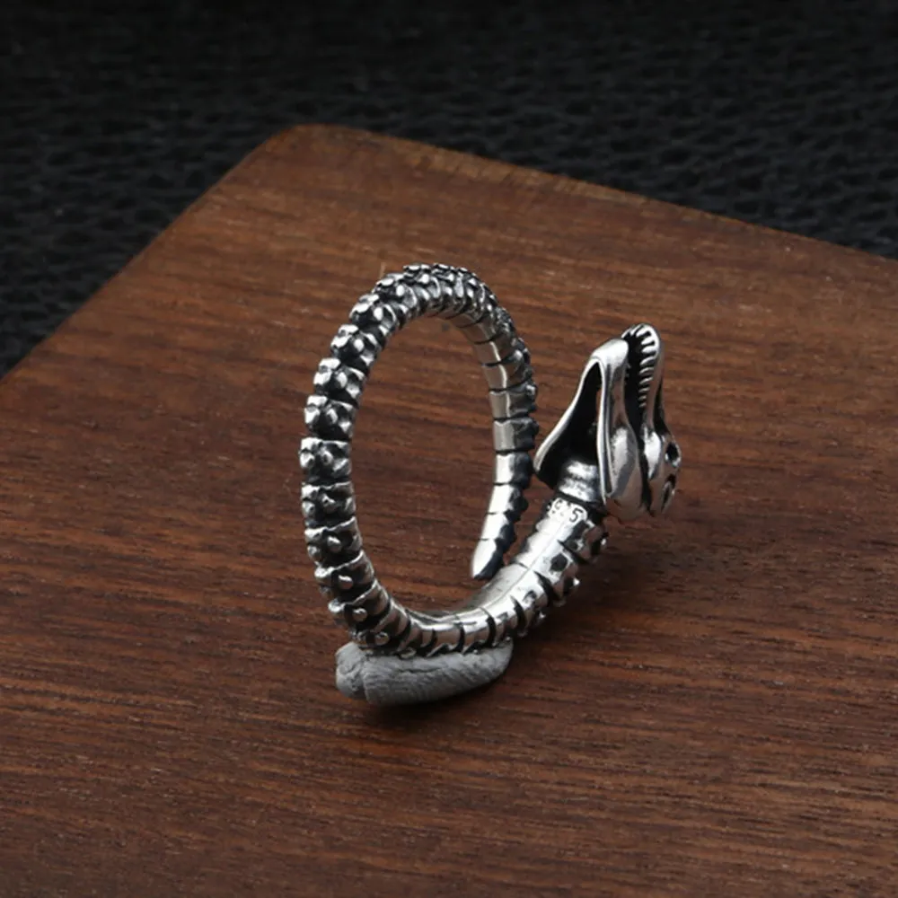 Real Solid 925 Sterling Silver Rings Dinosaur Skeletons Skulls Punk Jewelry Open Size 8-10