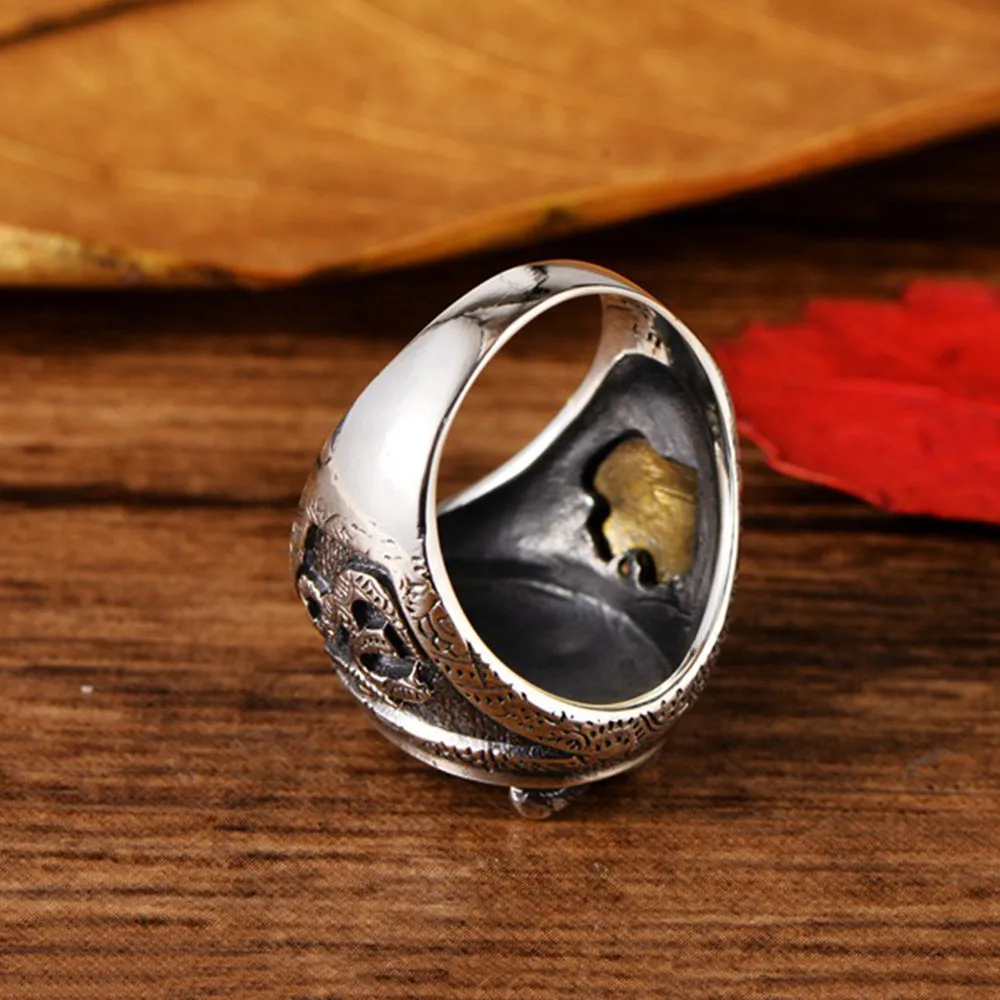 Real Solid 925 Sterling Silver Rings Elephant Ganesha Lotus Fashion Punk Jewelry Size 8-12