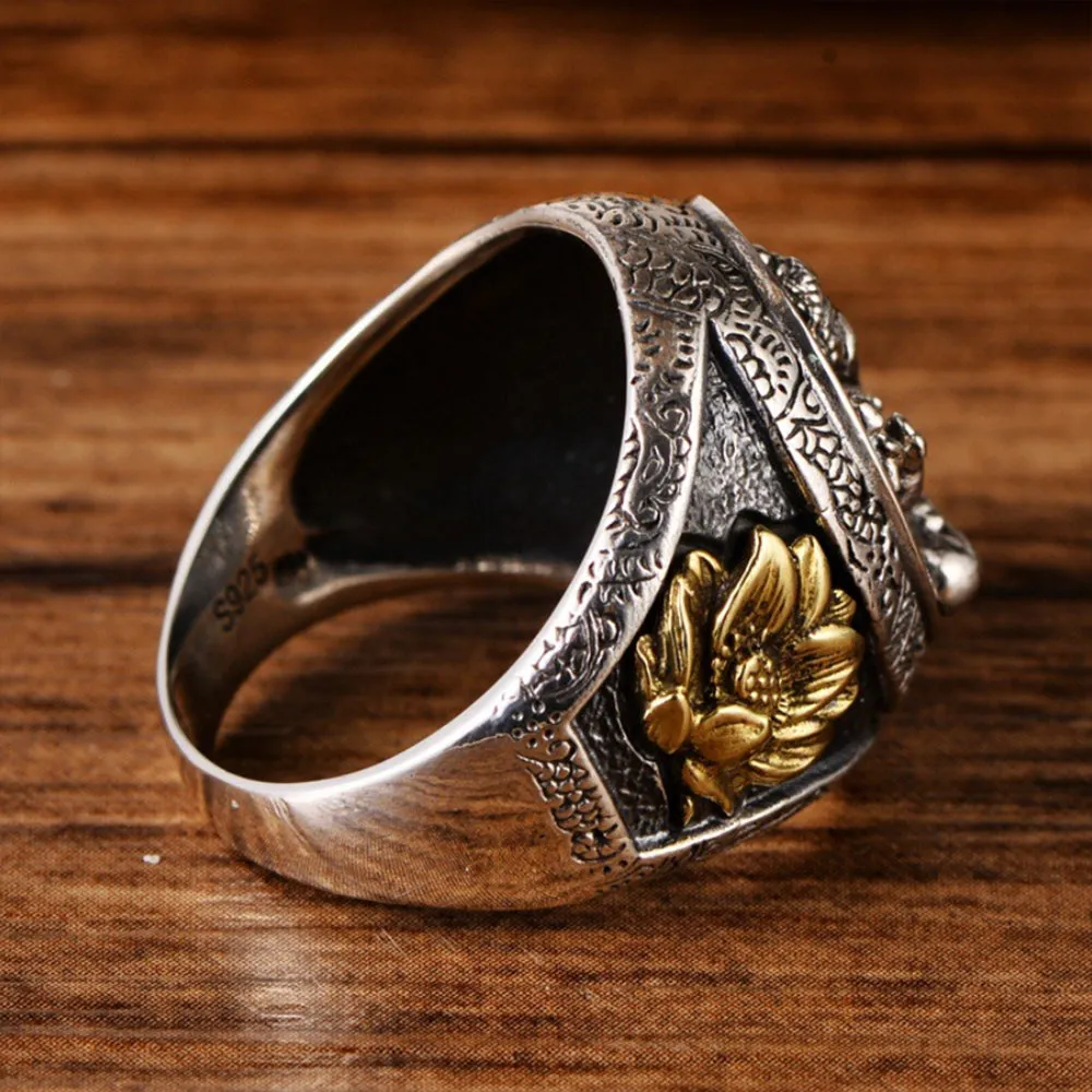 Real Solid 925 Sterling Silver Rings Elephant Ganesha Lotus Fashion Punk Jewelry Size 8-12
