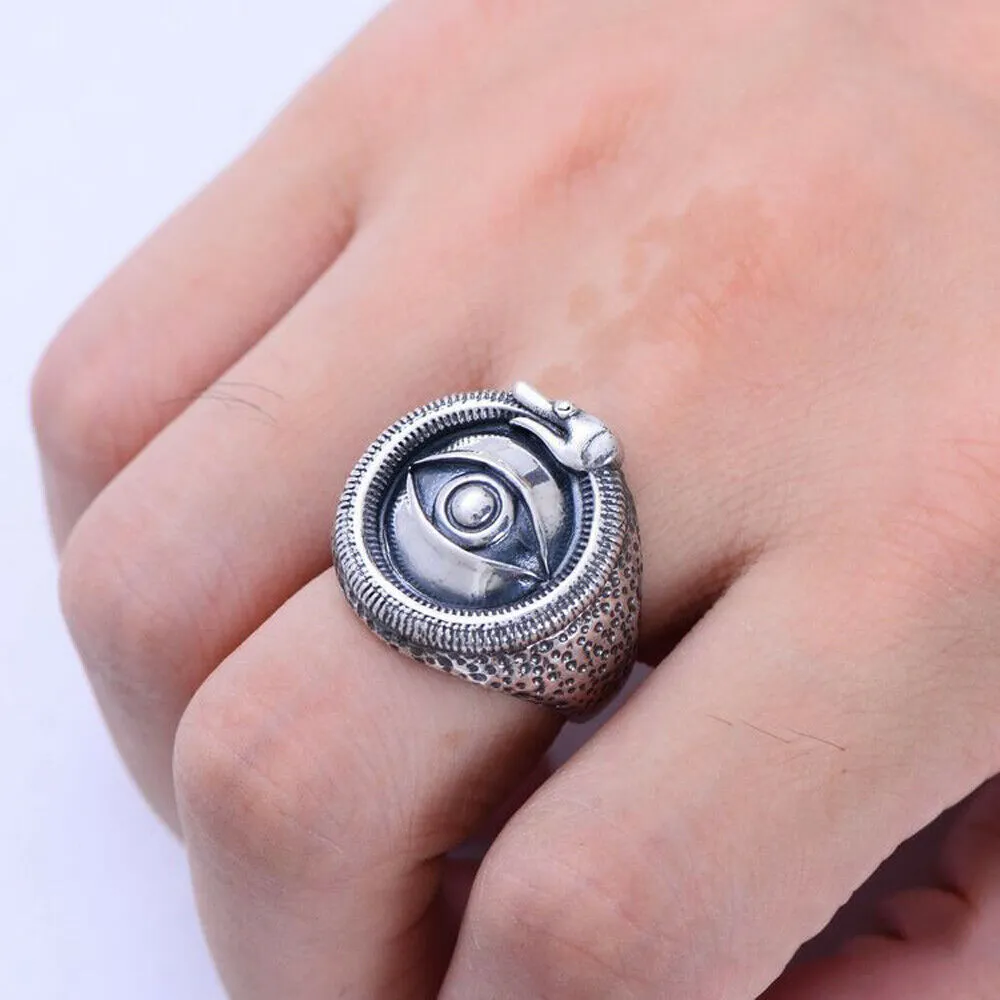 Real Solid 925 Sterling Silver Rings Eye of God Round Fashion Punk Jewelry Size 8-10.5