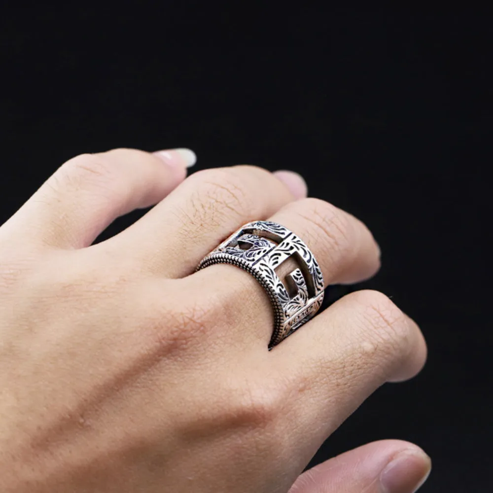 Real Solid 925 Sterling Silver Rings Hollow Letter G Fashion Jewelry Size 7-11