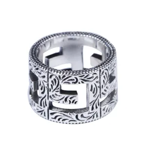 Real Solid 925 Sterling Silver Rings Hollow Letter G Fashion Jewelry Size 7-11