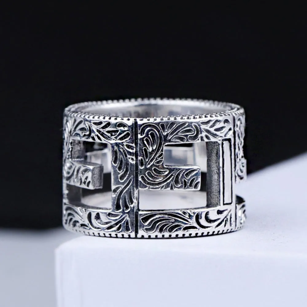 Real Solid 925 Sterling Silver Rings Hollow Letter G Fashion Jewelry Size 7-11