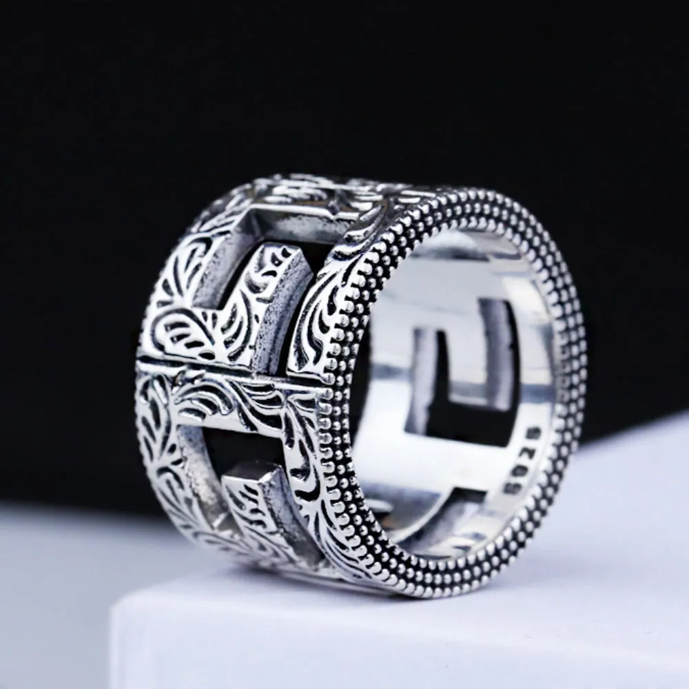 Real Solid 925 Sterling Silver Rings Hollow Letter G Fashion Jewelry Size 7-11