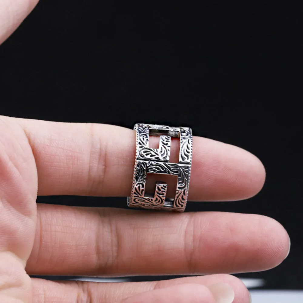 Real Solid 925 Sterling Silver Rings Hollow Letter G Fashion Jewelry Size 7-11