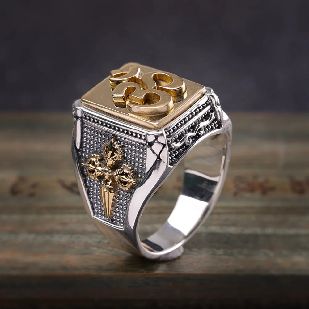 Real Solid 925 Sterling Silver Rings Sanskrit Vajra Cross Fashion Gothic Punk Jewelry Size 8-10.5