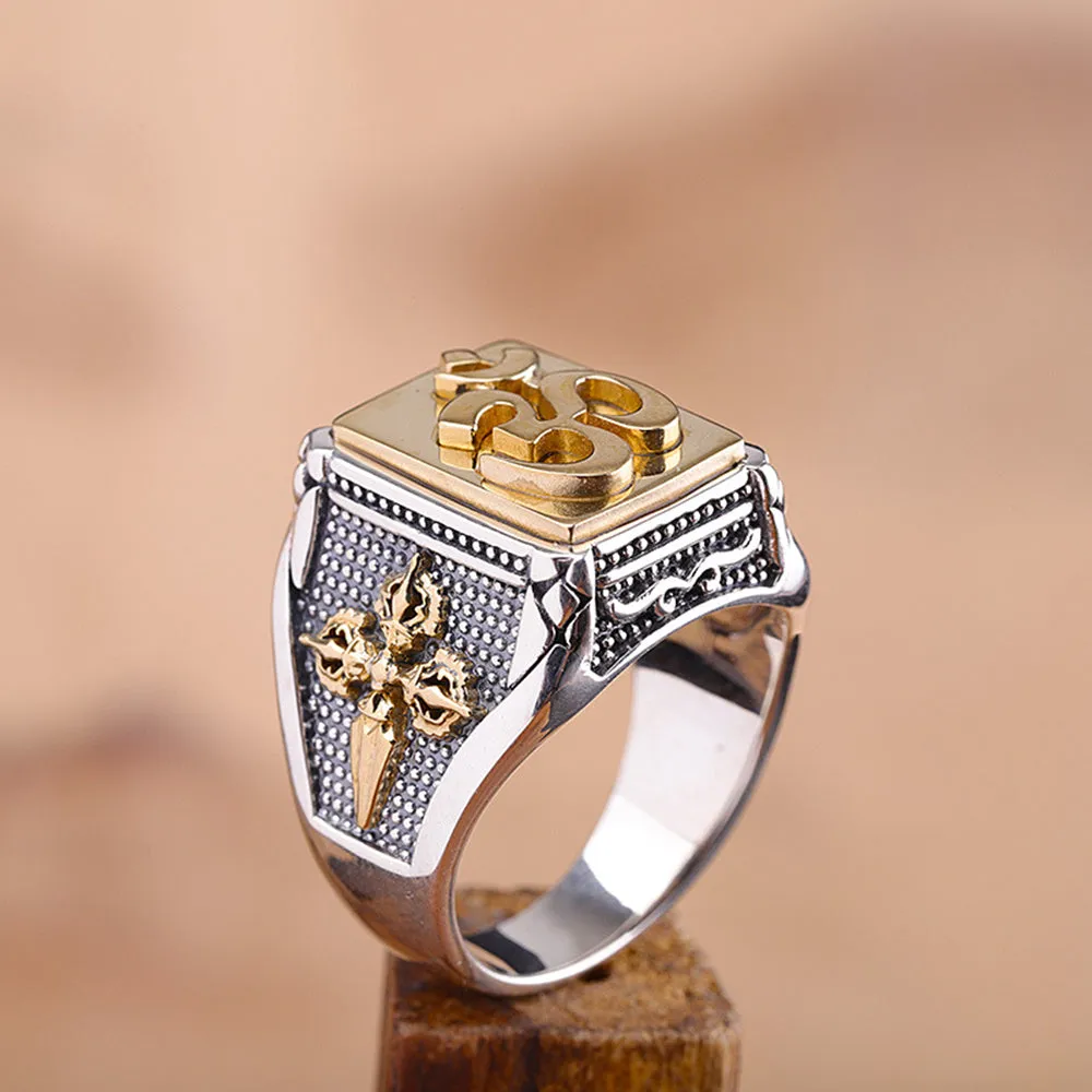 Real Solid 925 Sterling Silver Rings Sanskrit Vajra Cross Fashion Gothic Punk Jewelry Size 8-10.5