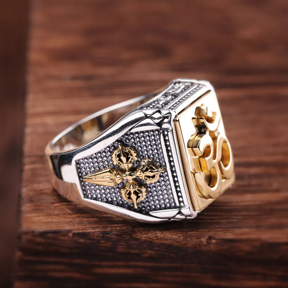 Real Solid 925 Sterling Silver Rings Sanskrit Vajra Cross Fashion Gothic Punk Jewelry Size 8-10.5