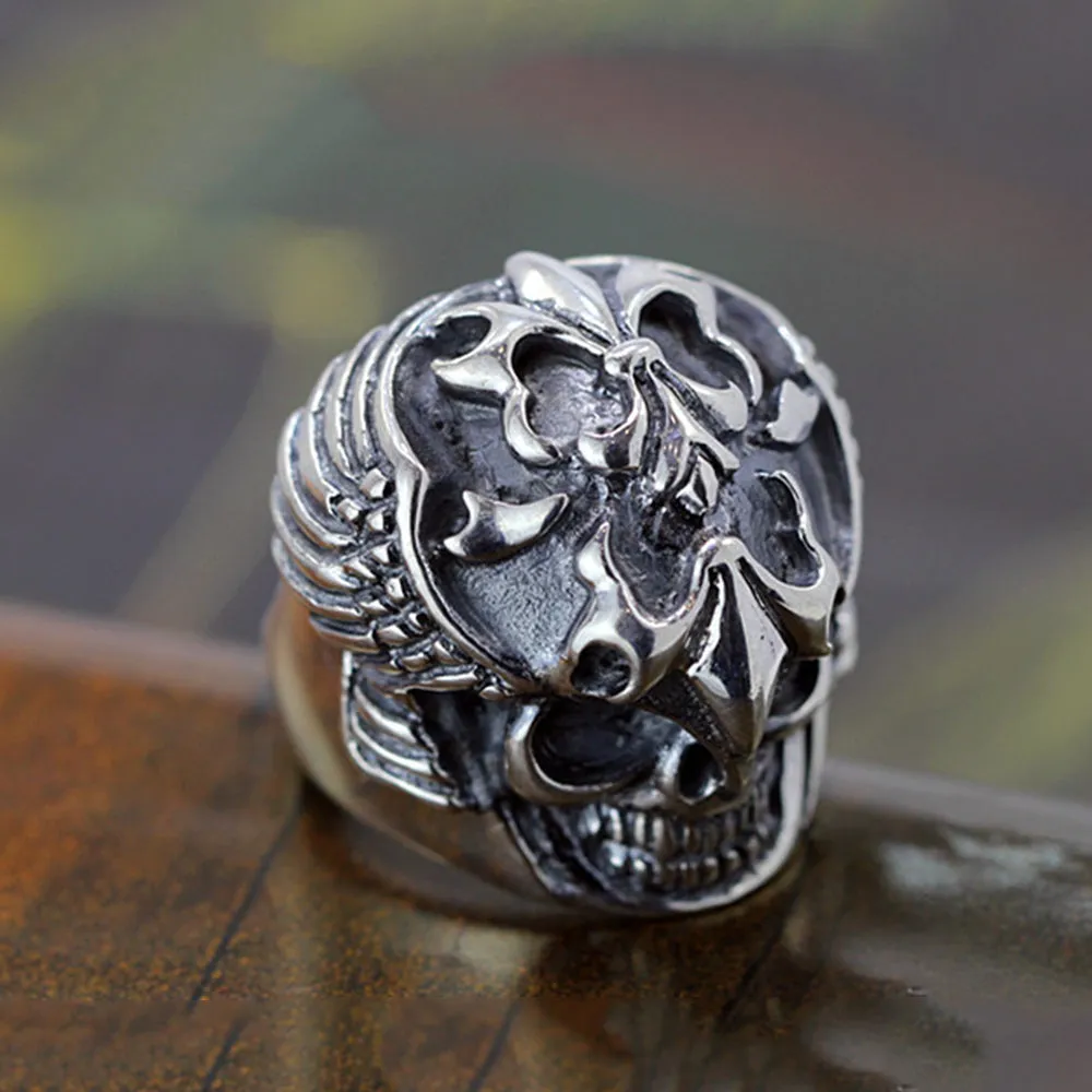 Real Solid 925 Sterling Silver Rings Skeletons & Skulls Gothic Hip Hop Jewelry Size 8.5-10.5
