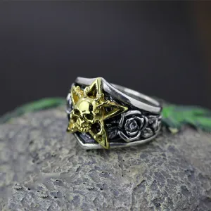 Real Solid 925 Sterling Silver Rings Skulls Rose Pentagram Punk Hip Hop Jewelry Size 8-10.5