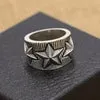 Real Solid 925 Sterling Silver Rings Striped Pentagram Star Men Punk Jewelry Size 7.5-10.5