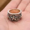 Real Solid 925 Sterling Silver Rings Striped Pentagram Star Men Punk Jewelry Size 7.5-10.5