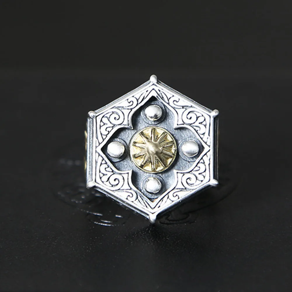 Real Solid 925 Sterling Silver Rings Tai Chi Totem Fashion Punk Jewelry Open Size 8-10.5