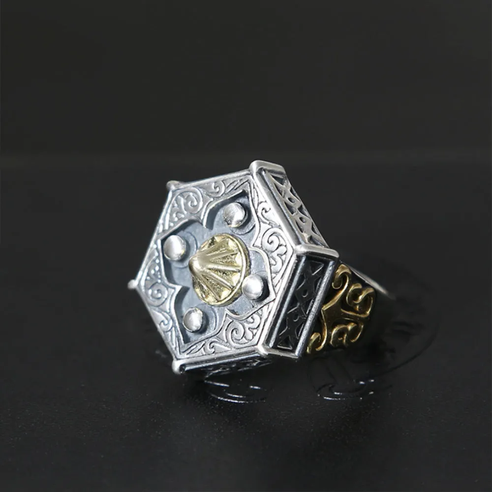 Real Solid 925 Sterling Silver Rings Tai Chi Totem Fashion Punk Jewelry Open Size 8-10.5