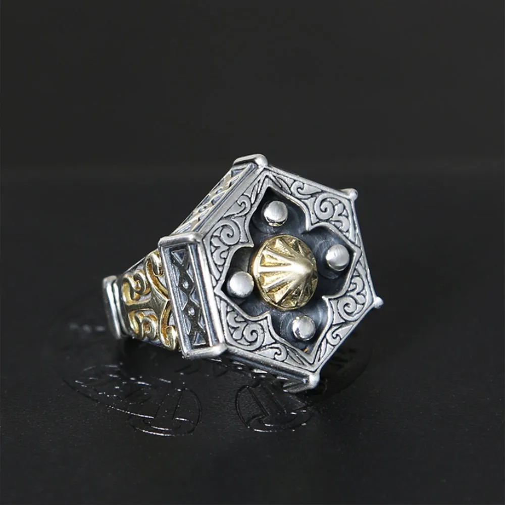 Real Solid 925 Sterling Silver Rings Tai Chi Totem Fashion Punk Jewelry Open Size 8-10.5
