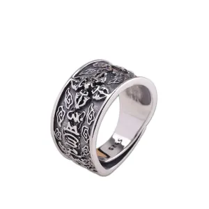 Real Solid 925 Sterling Silver Rings Vajra Om Mani Padme Hum Auspicious Clouds Fashion Luck Jewelry Open Size Adjustable