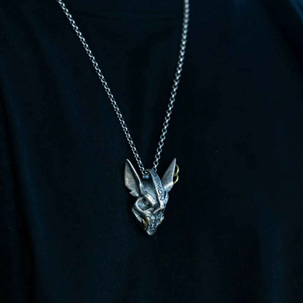 Real Solid 990 Fine Silver Pendants Demon Skull Men HipHop Punk Jewelry