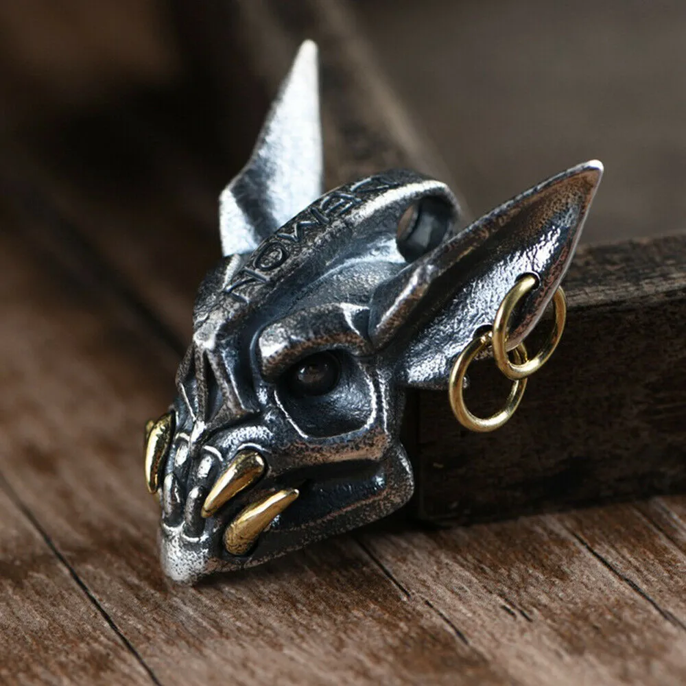 Real Solid 990 Fine Silver Pendants Demon Skull Men HipHop Punk Jewelry