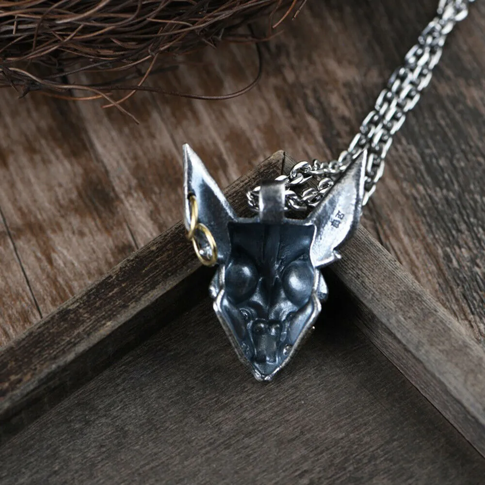 Real Solid 990 Fine Silver Pendants Demon Skull Men HipHop Punk Jewelry