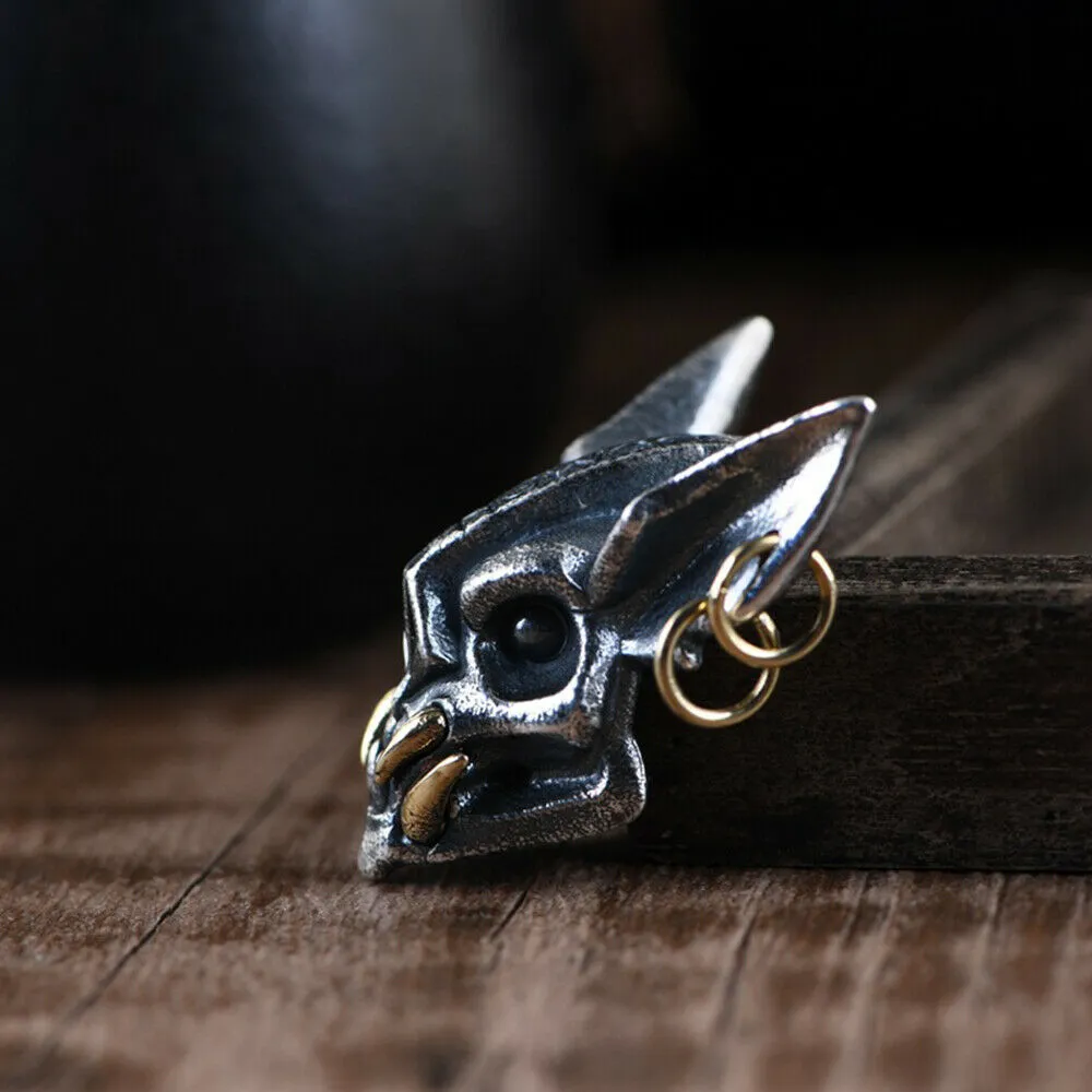 Real Solid 990 Fine Silver Pendants Demon Skull Men HipHop Punk Jewelry