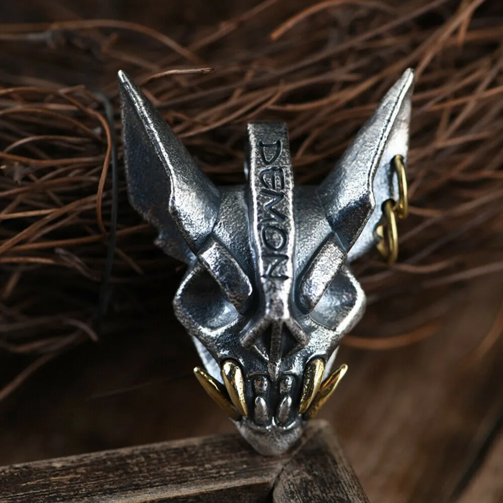 Real Solid 990 Fine Silver Pendants Demon Skull Men HipHop Punk Jewelry
