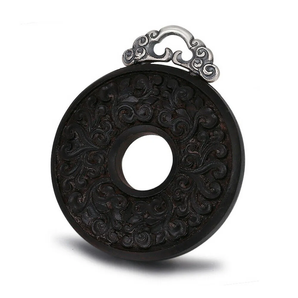 Real Solid 990 Fine Silver Pendants Ebony Om Mani Padme Hum Circle Protection Fashion Jewelry